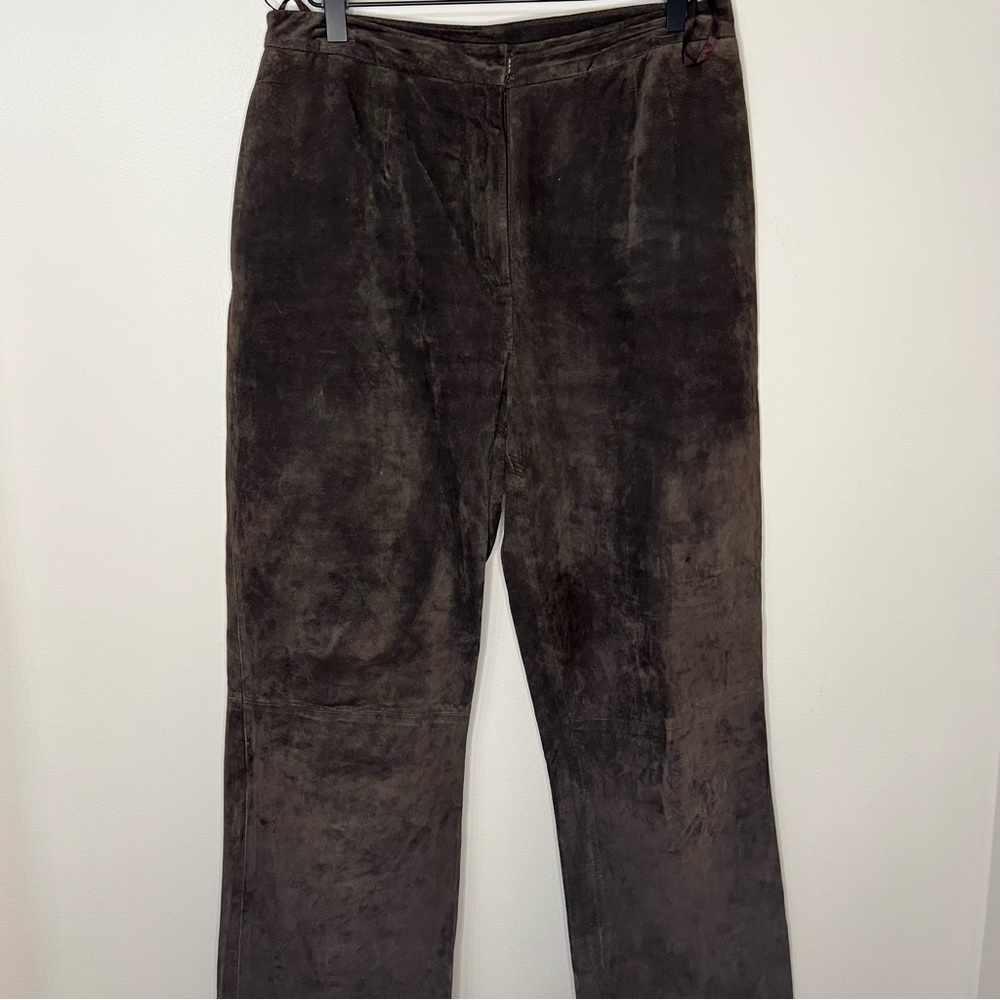 Vintage Alfani 100% Suede Leather Pants Brown Size 10P Festival Wide Leg Boho